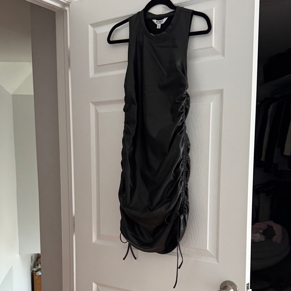 BB Dakota Black Ruched faux leather Mini Dress